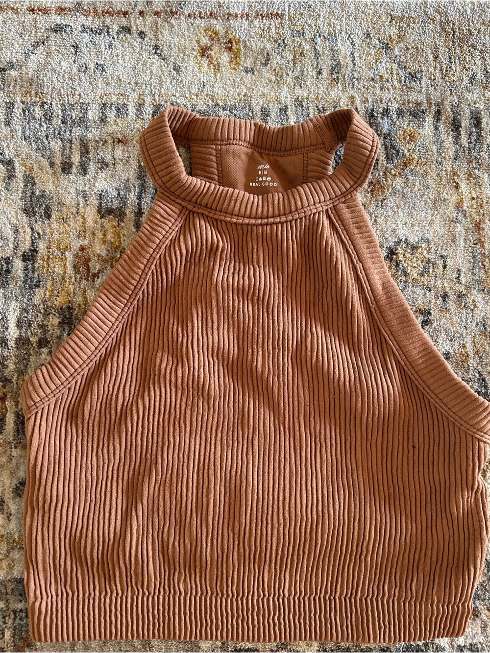 aerie Ribbed High-Neck Crop Tank in Rust